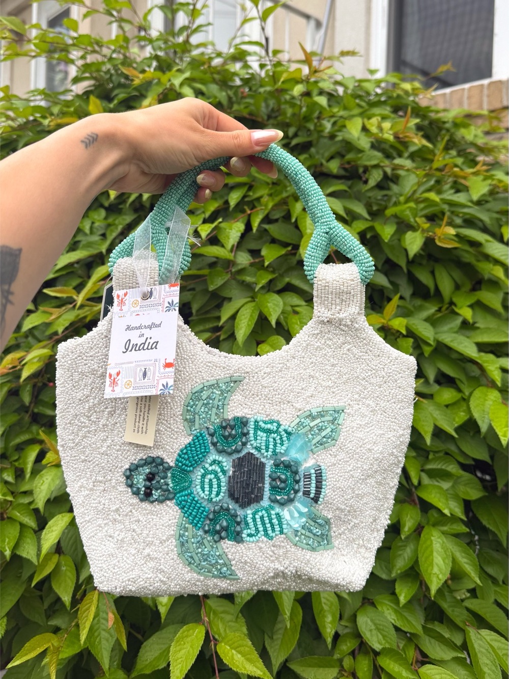 Sea Turtle Handbag Mint Green Cream White Beaded Bag Viral TikTok NWT